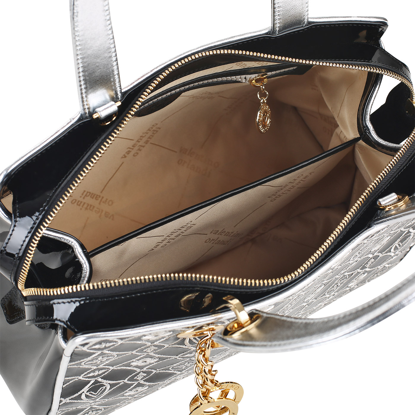 Лакированная сумка с серебряной вышивкой Valentino Orlandi Aly